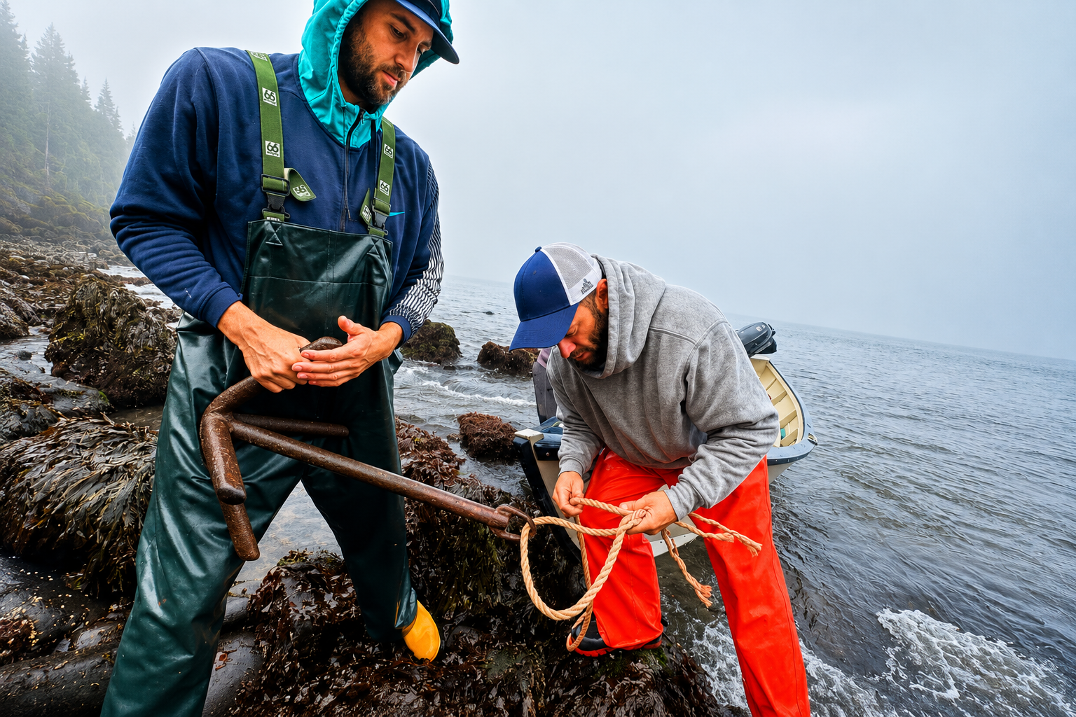 Homepage video cover image showing the Dark Harbour team hand-harvesting wild Atlantic dulse along the Bay of Fundy shoreline